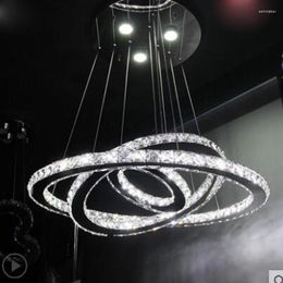 Pendant Lamps Modern Creative Circular Restaurant Lighting Stainless Steel Art Living Room Light Round Led Crystal Chandelier