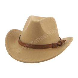Men Women Cowboy Hat Western Vintage Band Belt Khaki Black Outdoor Panama Felted Fedora Hat New Sombreros De Mujer