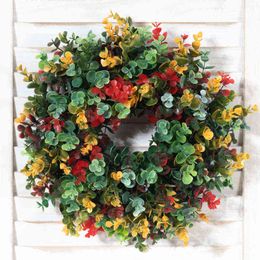 Faux Floral Greenery Eucalyptus Artificial Plastic Plants Colorful Wreath Door Wall Decor Autumn Party Christmas Wedding Home Hanging Fake Flowers J220906
