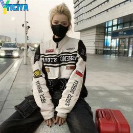 Women's Jackets YICIYA Bomber Woman varsity Jackte Long Sleeves Race Car Jacket Vintage Detachable Hem Coat Summer American Baseball Coats 220915