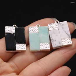 Charms Natural Semi-precious Stone Rectangle Pendant Amazonite White Turquoise Black Agatefor Jewellery Making Necklaces Accessories Gift