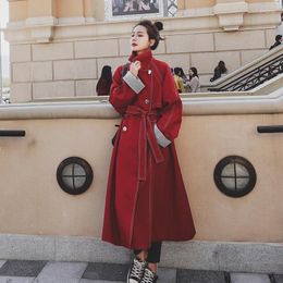 Women's Trench Coats Women's Red Windbreaker Long Spring Autumn Korean Loose Big Size Coat Lapel Double-breasted Quality Ladies Cloak