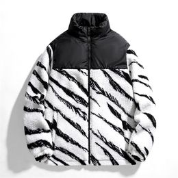 Mens Down Parkas Mens Winter Parkas Zipper Zebra Pattern Warm Casual Fleece Jacket Mens Cotton Coats Clothes Winter Jackets Men 220914