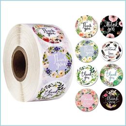 Adhesive Stickers 500Pcs/Roll Round Floral Thank You Stickers Scrapbooking For Package Seal Labels Custom Sticker Decoration Wedding Dhjhg