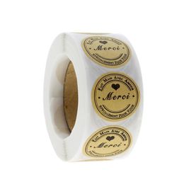 Adhesive Stickers 500Pcs/Roll Round Merci Thank You Stickers Seal Labels For Wedding Party Cards 1 Inch Gifts Box Package Stationery Dhz0X