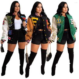 Women's Jackets Baseball Jacket Autumn Regular Letter Pattern Casual Varsity Hip Hop Streetwear Bomber Women Coat Printing 2022