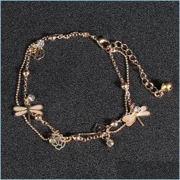 Fußkettchen Gold Bohemian Fußkettchen Strand Fußschmuck Beinkette Schmetterling Libelle Fußkettchen Für Frauen Barfuß Sandalen Knöchelarmband Füße Dhacy