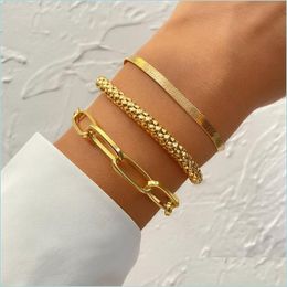 Bangle 3Pcs/Set Fashion Thick Chain Link Bracelets Bangles For Women Vintage Snake Gold Sier Colour Set Punk Jewellery 5597 Q2 Drop Deli Dhdcg