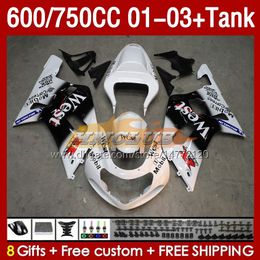 Injection Mold Fairings & Tank For SUZUKI GSXR750 GSXR-750 GSXR600 750CC K1 2001 2002 2003 152No.75 600CC GSXR-600 01-03 GSXR 750 600 CC 01 02 03 OEM Fairing black west blk