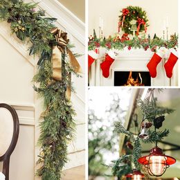 Christmas Decorations 150cm Wreath Rattan Artificial Vine Hanging Floral Garland for Home Xmas Fireplace Door Decor 220914