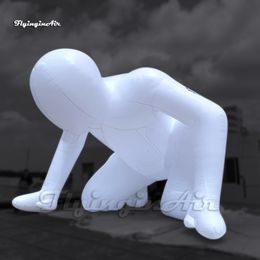 Giant Artistic Inflatable Crouch Start Athlete Runner Replica Balloon 6m White Air Blow Up Dummy Model For Outdoor Sport Event