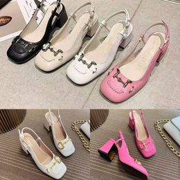 classic Designer Womens Sandals Lady Shoes Cover Toes Metal Buckle Decoration Wedding Wear Party Shoe Heeled Sandal White/Black/Pink Custom Color Welcome Size 6-11