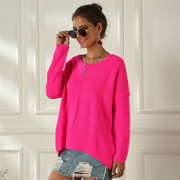 Women's Knits Tees Women's Neon Color Sweater Spring Autumn Female Slash Neck Fashion Knitted Shirts Casual Oversized Pullover Loose Jumper Tops 220915