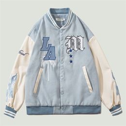 Jackets masculinos Hip Hop Furry Bee Letters Borderyer Baseball Jacket Mens Streewear Harajuku Casual Bomber Loose Varsity