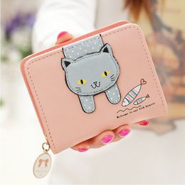 Women Cute Cat Wallet Small Zipper Girl Wallet Brand Designed Pu Leather Womens Coin Purse Female Card Holder Wallets Billetera