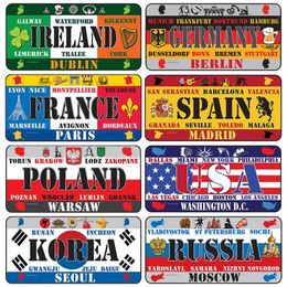 Funny Designed National Flag Metal Painting Tin Sign Vintage Poster France Spain USA Car Licence Plate for Bar Home Restaurant Wall Decor Size 15x30cm