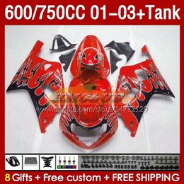 Injection red flames blk Mould Fairings & Tank For SUZUKI GSXR750 GSXR-750 750CC K1 600CC 01-03 152No.125 GSXR 750 600 CC GSXR600 2001 2002 2003 GSXR-600 01 02 03 OEM Fairing