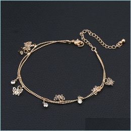 Anklets Butterfly Anklet Bead Charm Double Fashion Chain Jewellery Deck Foot Women Ankle Bracelets Holiday Gift Ornament 2 45Zy K2 Drop Dhduq