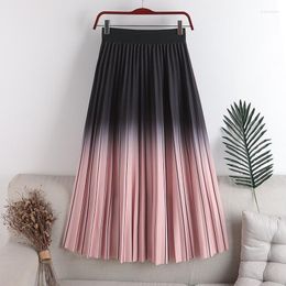 Skirts Gradient Color Long Womens 2022 Summer Pink Elastic Waist Pleated Skirt Casual A Changeable Midi SkirtSkirts