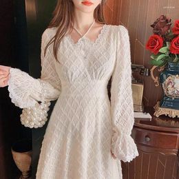 Casual Dresses French Sweet Midi Dress Women Party Long Sleeve Lace Elegant Korean Fahsion Design Fairy Y2k Females Autumn 2022Casual