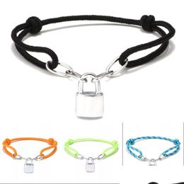 Charm Bracelets Fashion Lock Charm Bracelet For Women Men Jewellery Siery Padlock Retractable Rope Bangle Couple Jewellery 89 W2 Drop D Dhyfb