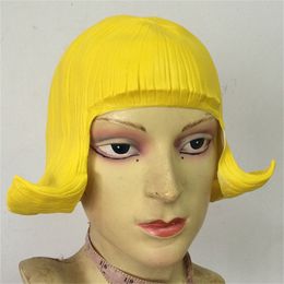 Party Masks Yellow CD Wig Pretty Female Flash Rubber Yellow Wig Mask Festival Halloween Dance Party Masquerade Costumes Props 220915