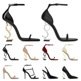 Sandals women luxury Dress Shoes high heels patent leather Gold Tone triple black nude lady fashion sandals open toes stiletto heel Party Wedding