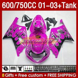 Injection Mould Fairings & Tank For SUZUKI GSXR750 GSXR-750 750CC K1 600CC 01-03 152No.124 GSXR 750 600 CC GSXR600 2001 2002 2003 GSXR-600 01 02 03 OEM Fairing pink flames