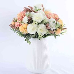 Faux Floral Greenery Hydrangea Silk Flower Ball White Dandelion Artificial Flowers Birthday Home Wedding Decoration Accessories Fake Flowers Bouquet J220906