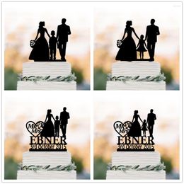 Party Supplies Personalized Family Wedding Cake Topper With Girl Custom Unique Bride And Groom Silhouette Child Boy