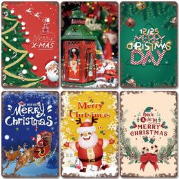 Vintage Merry Christmas Poster Metal Painting Tin Signs Cartoon Christma Tree Snowman Metal Plate Wall Art Decor Cafe Bar Pub Home Kids Room Kid Gift 20x30cm