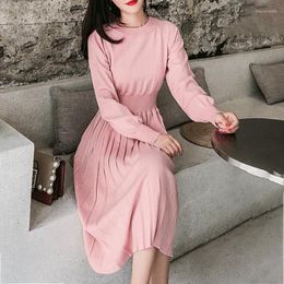 Casual Dresses Autumn Winter French Style Knitted Vintage Dress Fashion Elegant Slim Lantern Sleeve Draped Sweater Midi 2022 Vestidos