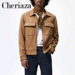 Men's Jackets Cheriaza Autumn Men New Faux Suede Casual Jacket Camel Long Sleeve Pocket Zipper Outerwear Fashion Male Solid Colour Coat T220914