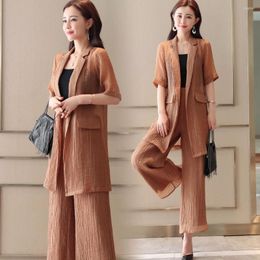 Women's Tracksuits 2022 Women's Summer Fashion Chiffon Suit Short-sleeved Western Style Two-piece Wide Leg Pants