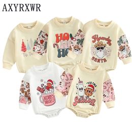 Rompers Fashion born Baby Boys Girls Christmas 024M Cartoon Letter Print Long Sleeve Patchwork Sweatshirts Jumpsuits Tops 220915