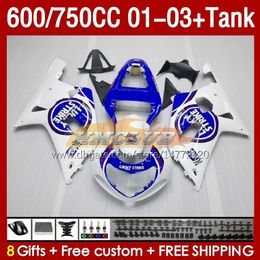 OEM Fairings & Tank For SUZUKI GSXR600 750CC GSXR-750 K1 2001-03 152No.28 600CC GSXR 600 750 CC GSXR750 01 02 03 GSXR-600 2001 2002 2003 Injection Mould Fairing blue lucky blk