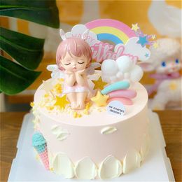 Festive Supplies Angel Baby Girl Cake Toppers Happy Birthday Cupcake Topper Flower Shower Wedding Bride Dessert Decoration Party Gifts