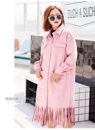 Women's Jackets SuperAen Suede Women Long Sleeve Pink Jacket Korea Style Fashion Elegant Tassel Office Ladies Windbreaker Outerwear Coats