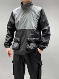 New Casual Mens Jacket Coat Half Zip Pocket Embroidery LOGO Outdoor Outerwear Windbreaker