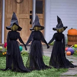 Party Decoration Halloween Outdoor Large Light Up Witches Decorations Party Garden Glowing Witch Head Scary Ghost Decor Holding Hands Horror Prop 220915