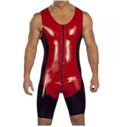 PVC Faux Leather Red&Black Catsuit Costumes Tights Zentai fitness suit adult cosplay Fancy Dress Front 3-ways zipper to Ass