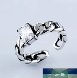 925 Sterling Silver Simple Zircon Lock Chain Opening Rings Thai Silver Twisted Rope Adjustable Rings For Men Women S-R60