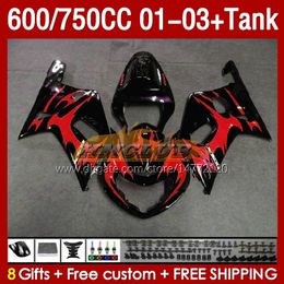 Injection Mould Fairings & Tank For SUZUKI GSXR750 GSXR-750 750CC K1 600CC 01-03 152No.135 GSXR 750 600 CC GSXR600 2001 2002 2003 GSXR-600 01 02 03 OEM Fairing red flames
