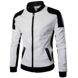 Men's Jackets New Men Stand Collar Black White Colour Matching Casual Leather Jacket Fashion Racing Clothing PU Leather Jacket Plus Size 5XL T220914