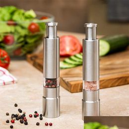 Mills Stainless Steel Pepper Mills Thumb Push Salt Grinder Portable Manual Hine Spice Sauce Kitchen Tool Drop Delivery 2021 Home Gard Dhgfb