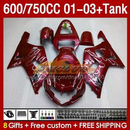 Injection Mold Fairings & Tank For SUZUKI GSXR750 GSXR-750 750CC K1 600CC 01-03 152No.82 GSXR 750 600 CC GSXR600 2001 2002 2003 GSXR-600 01 02 03 OEM Fairing wine red blk