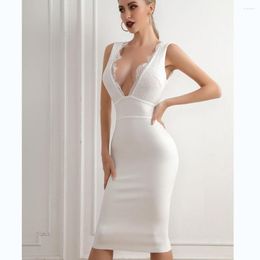 Casual Dresses Sexy Women Bandage Dress V Neck Lace Elegant Luxury Celebrity Party Runway Night Club Vestidos