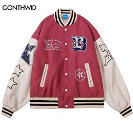 Men's Jackets Hip Hop Baseball Jacket Streetwear Embrodiery Letter Colour Block Patchwork Bomer Coats Harajuku Vintage Casual Varsity Jackets T220914