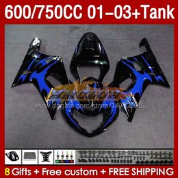 Injection Mould Fairings & Tank For SUZUKI GSXR750 GSXR-750 750CC K1 600CC 01-03 152No.134 GSXR 750 600 CC GSXR600 2001 2002 2003 GSXR-600 01 02 03 OEM Fairing blue flames blk