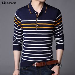 Men's Polos Liseaven Men Polo Shirt Long Sleeve Striped Slim Fit Male Camisas Cotton Tees Tops 220915